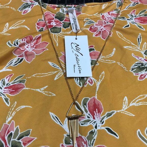 NY Collection Womens Plus Size Top with Necklace - Picture 4 of 5